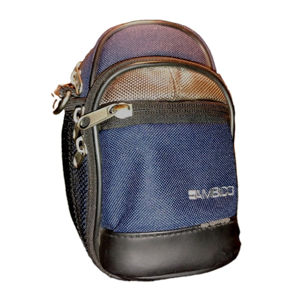 AMBICO Camera/Accessory Bag Navy Blue Gray Black Strap & Belt Loop 5 Pocket Zip